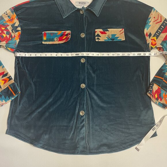 Rowdy Crowd Clothing Women Top 3X Button Up Southwest Aztec Cowboy Velour Velvet - Picture 12 of 16